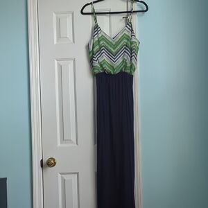 a.n.a Green Chevron Bodice Navy Maxi Dress